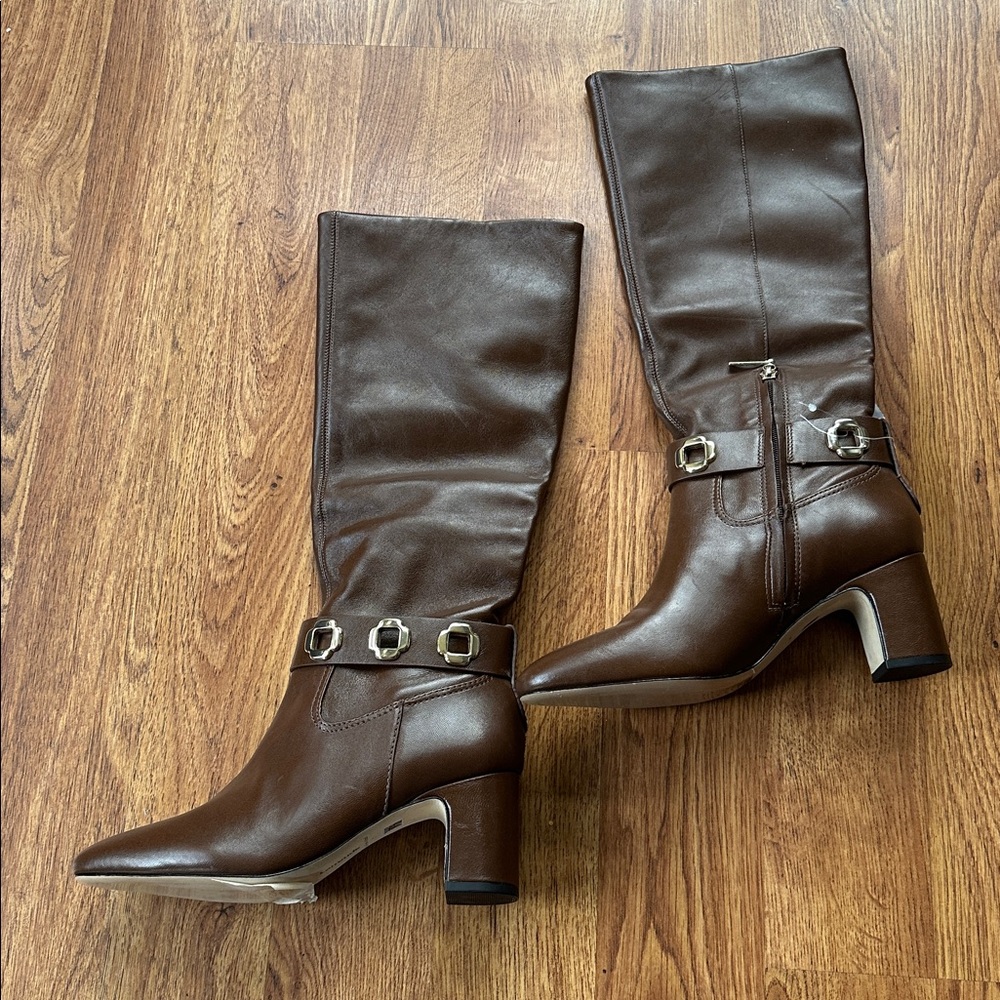 Larroudé Milan Knee High Block Boots Cognac Brown Leather Size 7 NWOB $530 - Picture 6 of 8